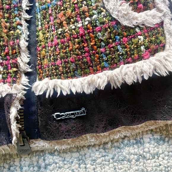 DESIGUAL Moto Patchwork Vest Tweed & Faux Sherpa Shearling Unique Design - Picture 4 of 10